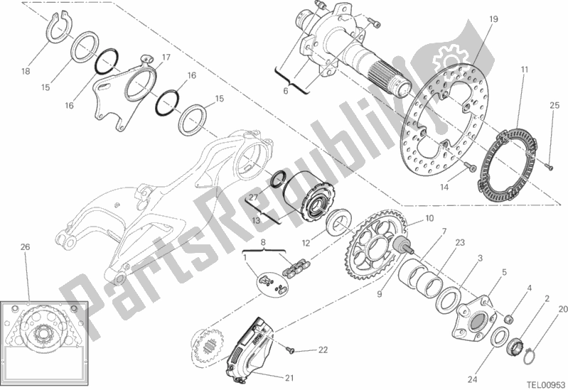 All parts for the Hub, Rear Wheel of the Ducati Hypermotard 939 USA 2018